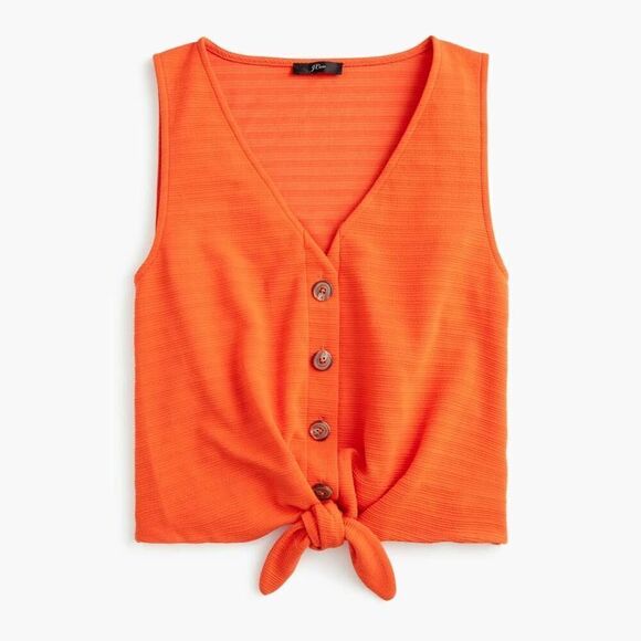 J. Crew Tie Front Tank Top Women's Medium Orange Button Down Sleeveless Stretch - Picture 1 of 8